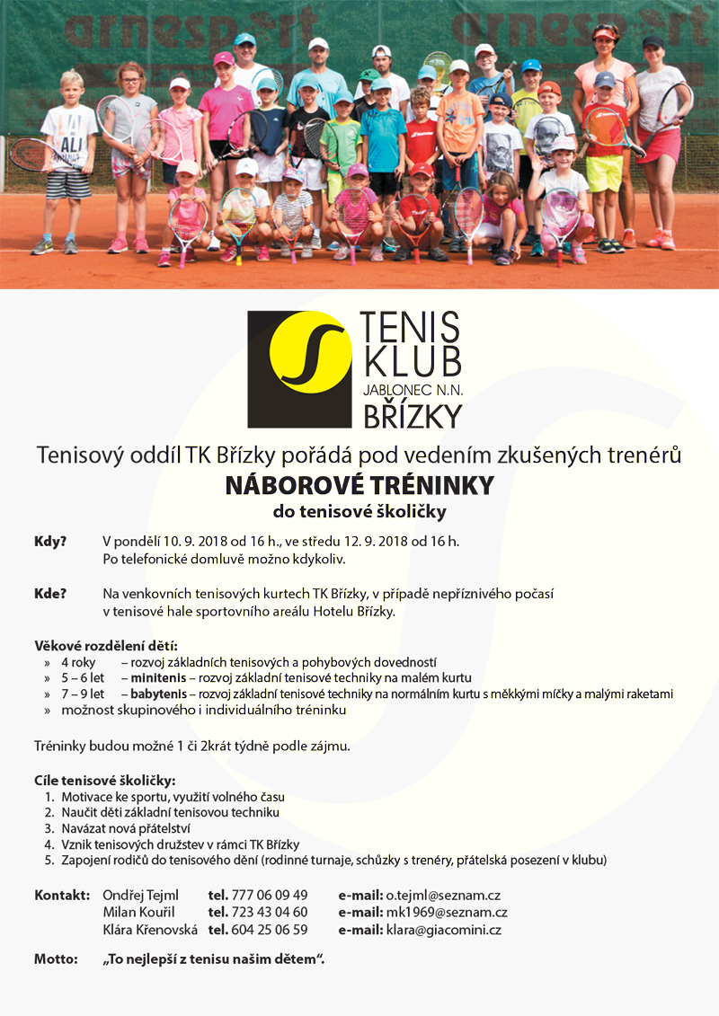 Nábory do tenisové školy v září 2018